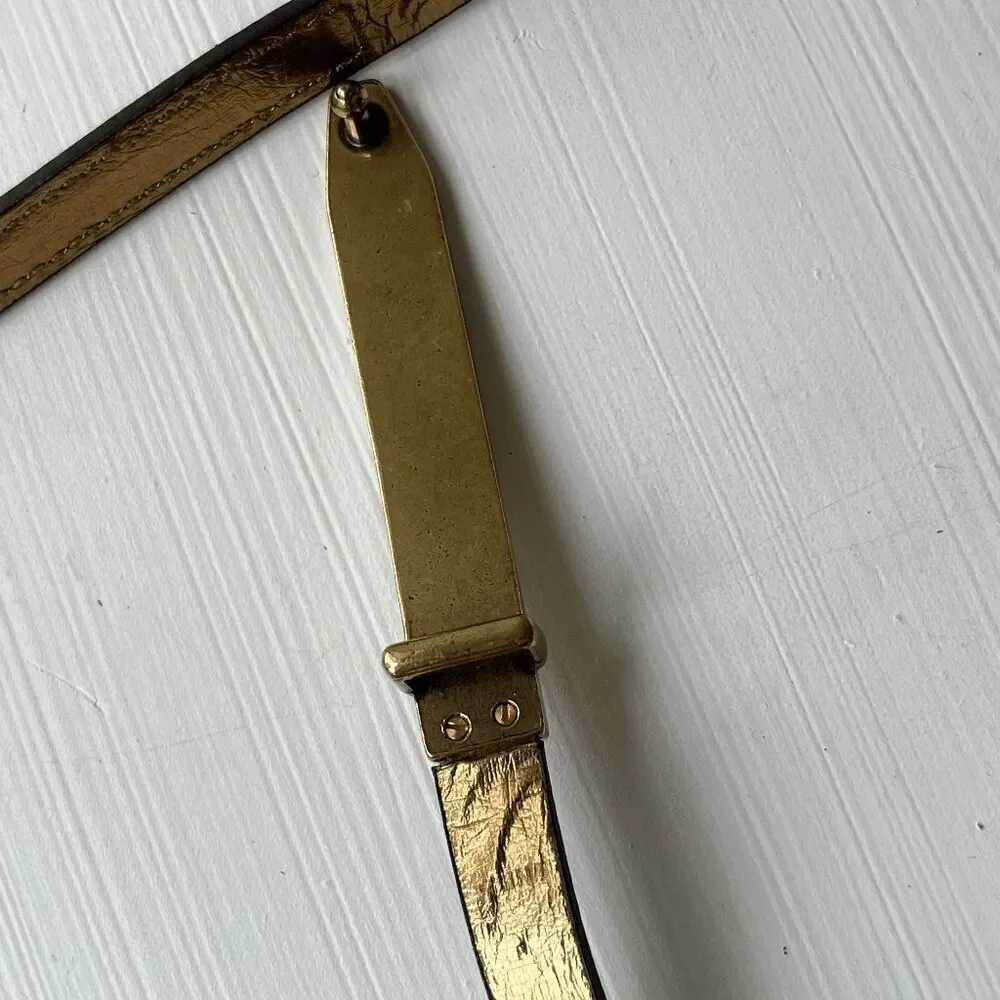 VTG Y2K Michael Kors Brown Leather Skinny Belt w/ Zipper Detail Gold Buckle
